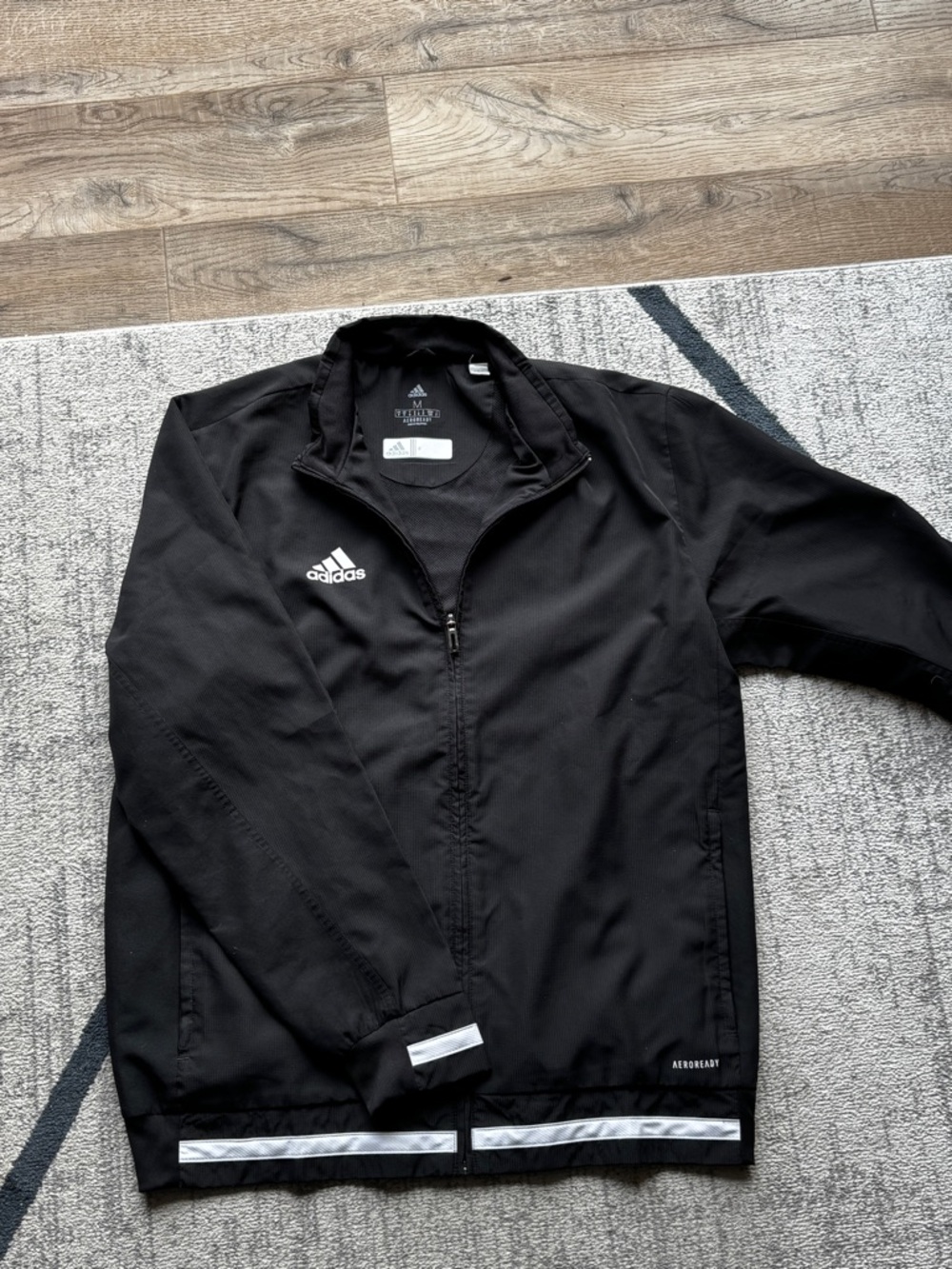 adidas Black Windbreaker Jacket with Reflective Trim